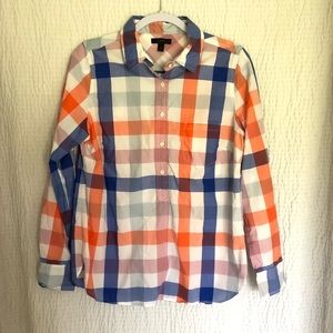 J Crew Button Up Blouse Plaid Size 10